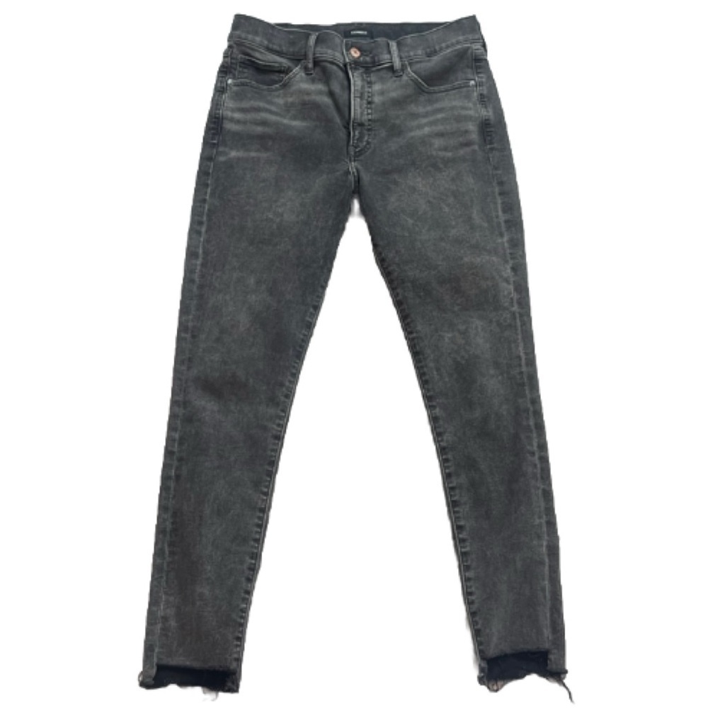Express Charcoal Wash Skinny Mid Rise Distressed Jeans Stretchy Pockets Sz 10